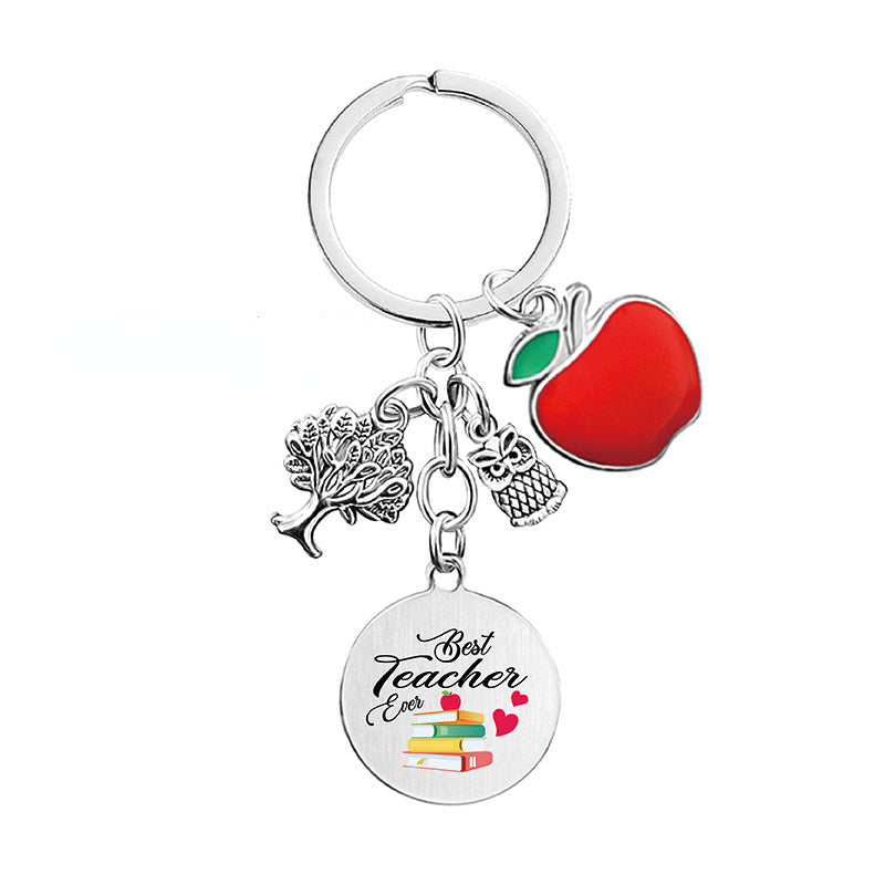 Wholesale Owl Apple Thanksgiving Teacher's Day Commemorative Gift Metal Keychain